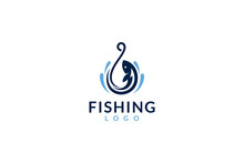 Fish And Hook Logo With Water Splash Decoration