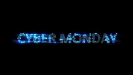 Poster - abstract glitch cybernetic text CYBER MONDAY shining blue electric light, isolated