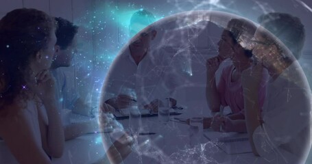 Poster - Animation of globe and shapes over diverse business people in office
