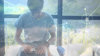 Poster - Animation of network of connections over biracial student using laptop