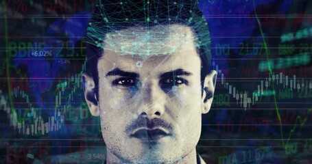 Poster - Animation of statistics and financial data processing over caucasian man
