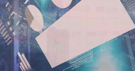Poster - Animation of globe and data processing on graphs and charts over computer server room