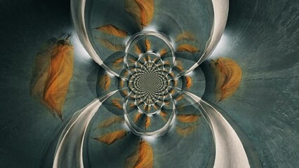 Poster - Abstract painting. Mirrored round fractal with figure of woman under veil