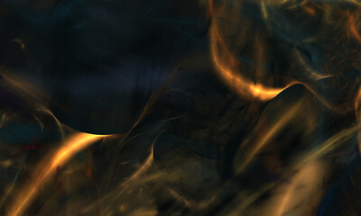 Wall Mural - Abstract digital 3d overlay of blurry lights, golden highlights of fire and smoke. Elegant veil in deep dark space. Great for decorations, arts, design as background, cover print, skin or wallpaper. 