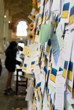 Bath, UK - June 04, 2022: 'Prayer For Ukraine' Messages On Wall In Bath Abbey
