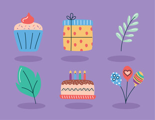 Poster - six brithday party icons