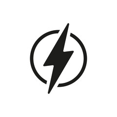 Electricity line icon. Electric lightning in a circle, high voltage, power supply, charge, battery, accumulator, plug, socket. Technology concept. Vector line icon for Business and Advertising