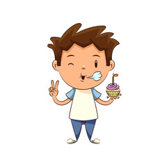 Sticker - Child blowing out candle on cupcake