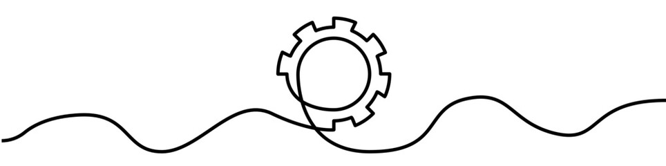 Wall Mural - Gear line continuous drawing vector. One line gear vector background. Gear drive linear icon. Continuous outline of a gear.