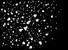 Flying Sugar Or Salt. A Scattering Of Crystals Of Sugar Or Salt. Realistic Vector Illustration Isolated On Black Background.