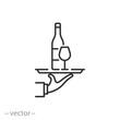 barman icon, barkeeper hand with wine bottle, sommelier expert or waiter, thin line symbol on white background - editable stroke vector illustration