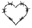 Monochrome barbed wire in the shape of a heart. The concept of unhappy love. Valentine's Day. Heart. Barb Wire. Heart love symbol.