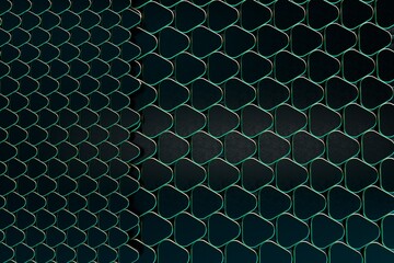 Poster - abstract background. patterns of large and small black triangles with rounded edges illuminated with blue neon light. 3d illustration. 3d render