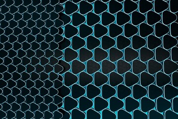 Wall Mural - abstract background. a grid of large and small triangles. patterns of black triangles with rounded edges illuminated with blue neon light. 3d illustration. 3d render