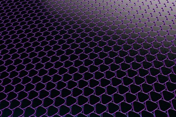 Poster - abstract background. grid of triangles. perspective pattern of black triangles with rounded edges illuminated with purple neon light. 3d illustration. 3d render