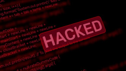 Poster - Modern hacking attempts red coding lines animation 4K. System hacking attempts background