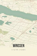  Retro Dutch city map of Winssen located in Gelderland. Vintage street map.