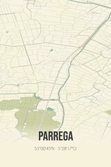  Retro Dutch city map of Parrega located in Fryslan. Vintage street map.