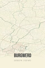  Retro Dutch city map of Burgwerd located in Fryslan. Vintage street map.
