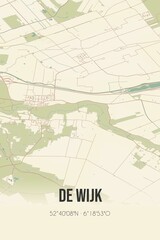  Retro Dutch city map of de Wijk located in Drenthe. Vintage street map.