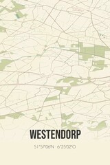  Retro Dutch city map of Westendorp located in Gelderland. Vintage street map.