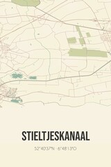  Retro Dutch city map of Stieltjeskanaal located in Drenthe. Vintage street map.