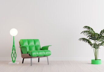 Wall Mural -  modern luxury aesthetics living room with coach and sofa Green tree and table lamp