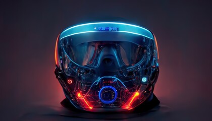 Aufkleber - Futuristic blue helmet from the future, a virtual reality mask for scanning or projection on the display. Virtual reality headset, future technologies. 3D render