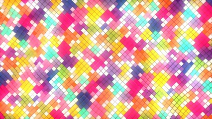 Poster - Color glow animated background. Wave motion of 3d rectangles, rhombuses, cubes. Rainbow mosaic, puzzle. Grid field. Sound membrane. Screensaver for games, logo, technology, business, presentations. 4k