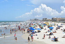Tourists And Locals Packing Daytona Beach On A Hot Summer Day On The East Coast Of Central Florida