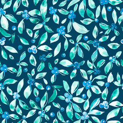 Wall Mural - Watercolor blueberries repeating pattern