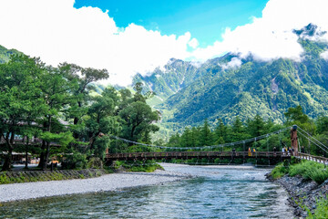 長野県松本市上高地からの梓川と穂高連峰