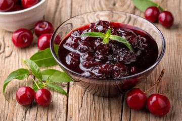 Sticker - Jars with freshly homemade cherry jam, sour cherry jam, Turkish name; Visne receli