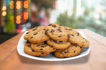 Canvas Print - Tasty homemade cookies with chocolate chips on the desk