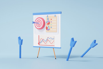 Fototapete - The bow, archer focus target planning customer marketing business financial growth statistics graph economics analytics. investment chart concept. achievement vision strategy. 3d render illustration