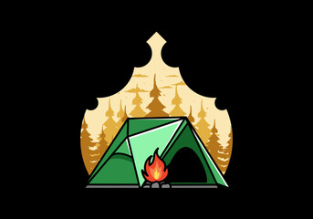 Wall Mural - Triangle camping tent and bonfire illustration design