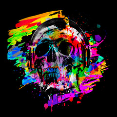 Wall Mural - abstract artistic skull with headphones, graphic design concept