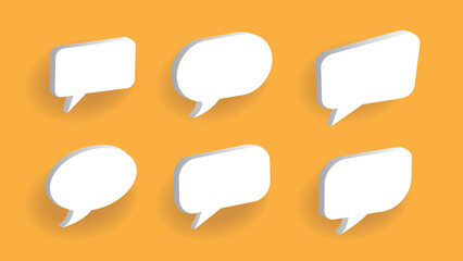 3D orange speech bubble chat icon collection vector illustration
