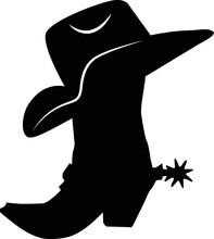 Cowboy Boot With Hat On White Background. Cowboy Boot And Western Hat Sign. Flat Style.