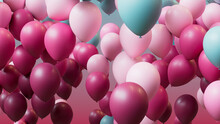 Maroon, Pink And Pastel Blue Balloons Floating In The Air. Youthful, Party Wallpaper.