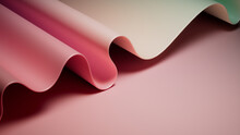 Pink And Green Wavy Wallpaper. Contemporary 3D Gradient Background With Copy-Space.