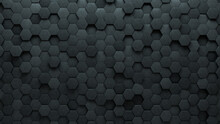 Hexagonal Tiles Arranged To Create A Polished Wall. Concrete, Futuristic Background Formed From 3D Blocks. 3D Render