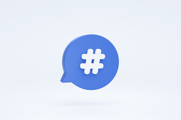 Fototapete - Hashtag social media sign or symbol icon on bubble speech chat 3d rendering