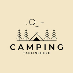 Wall Mural - camping line art logo vector template design