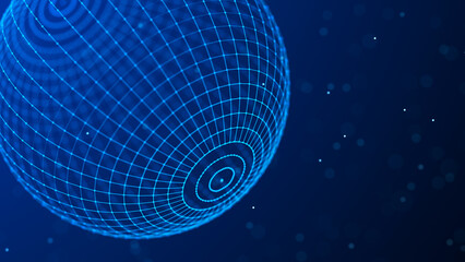 Poster - Abstract 3d sphere. Futuristic dots background. Colored music surface. 3d rendering.
