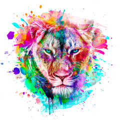 Wall Mural - Lion head with colorful creative abstract element on white background