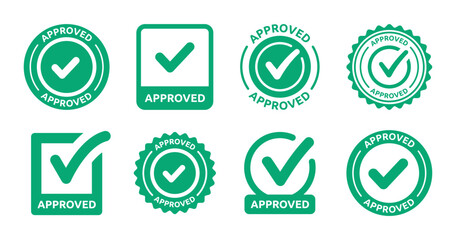 Aufkleber - Approved label icon sign vector set. Collection of approval badge with check mark symbol illustration.