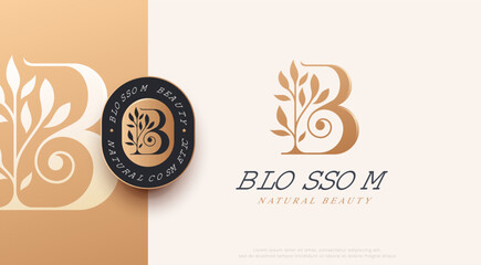 letter B initial floral logo design