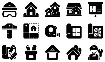 Wall Mural - Set of Vector Icons Related to Architecture. Contains such Icons as Helmet, House, House Plan, Measure, Prototype, Worker and more.