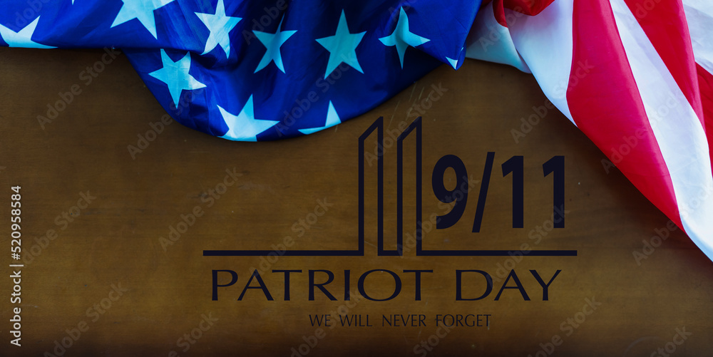 9 11 Memorial Illustration reading Never Forget with photograph of an ...